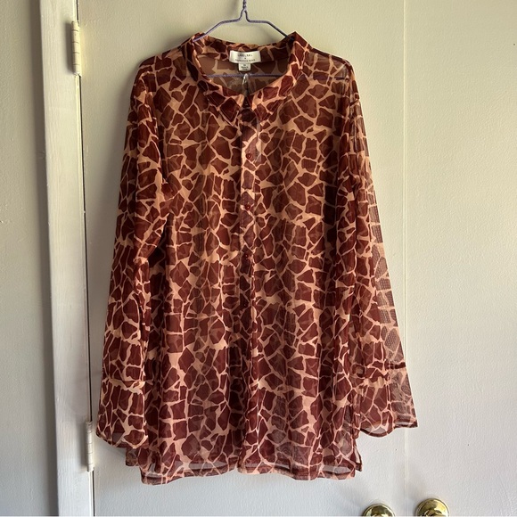 Labelrail X Francesca Perks New Giraffe Print Mesh Top Women’s Button Up Size 20 - Picture 3 of 13